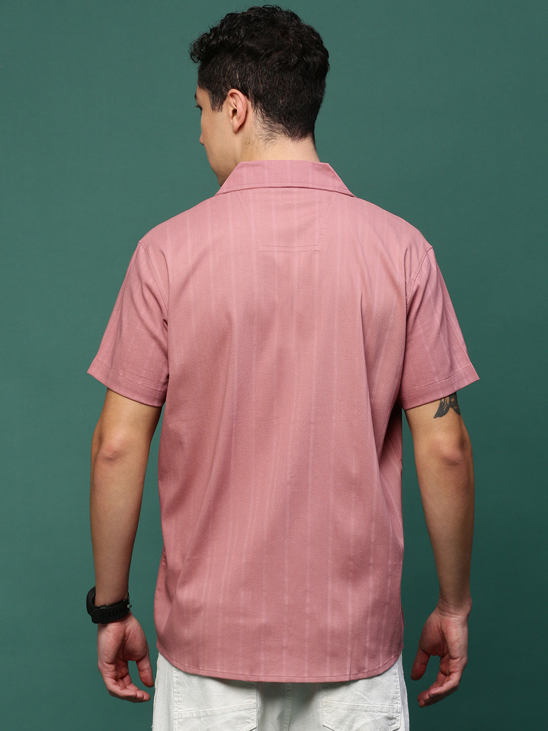 Men Mauve Solid Cuban Collar Shirt