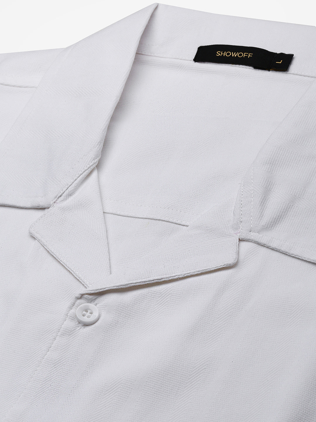 Men White Solid Cuban Collar Shirt