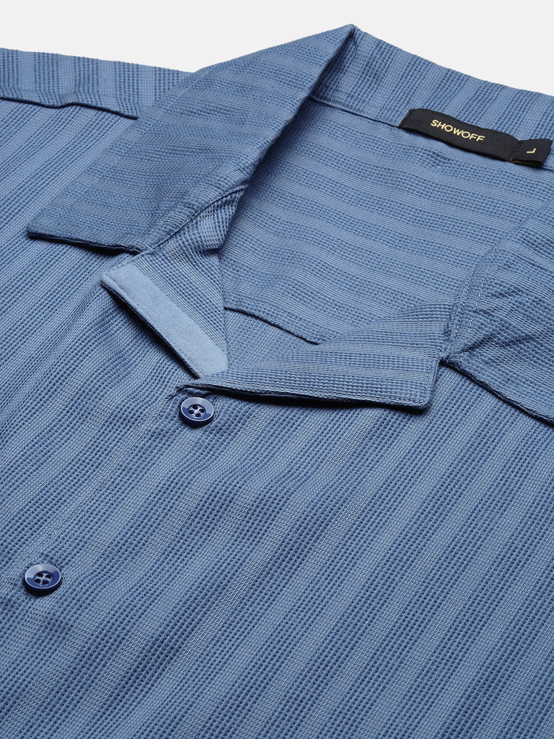 Men Blue Solid Cuban Collar Shirt