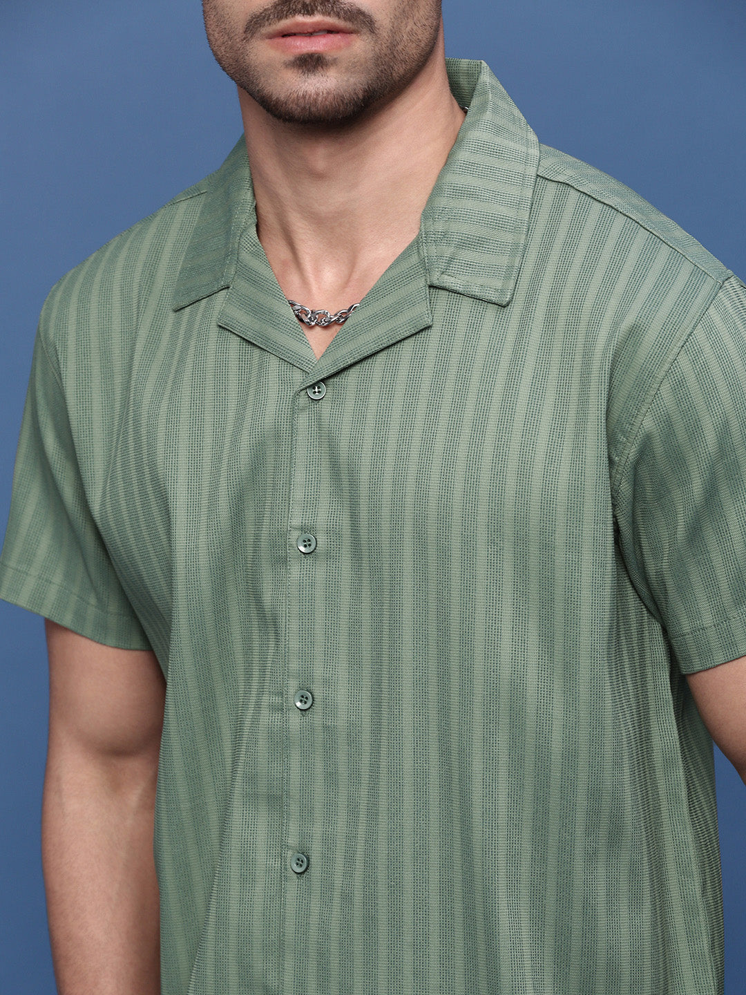 Men Green Solid Cuban Collar Shirt