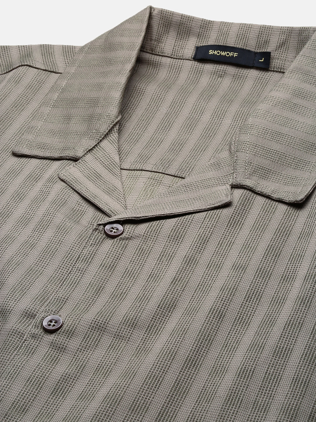 Men Olive Solid Cuban Collar Shirt