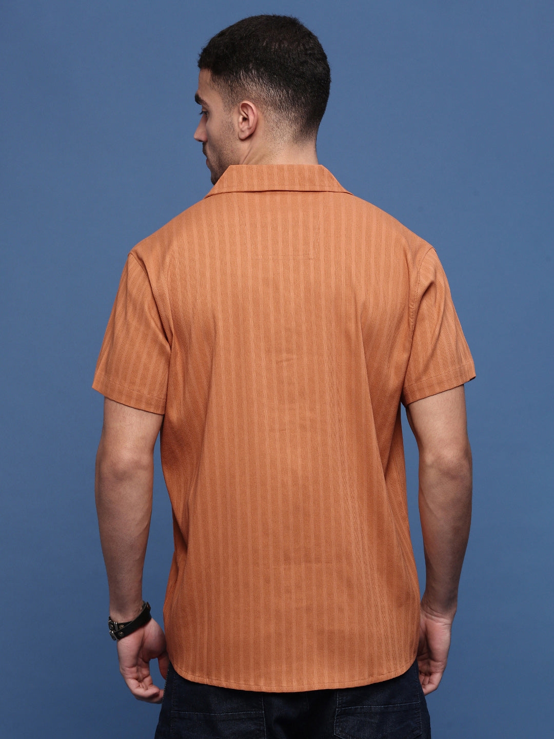 Men Orange Solid Cuban Collar Shirt