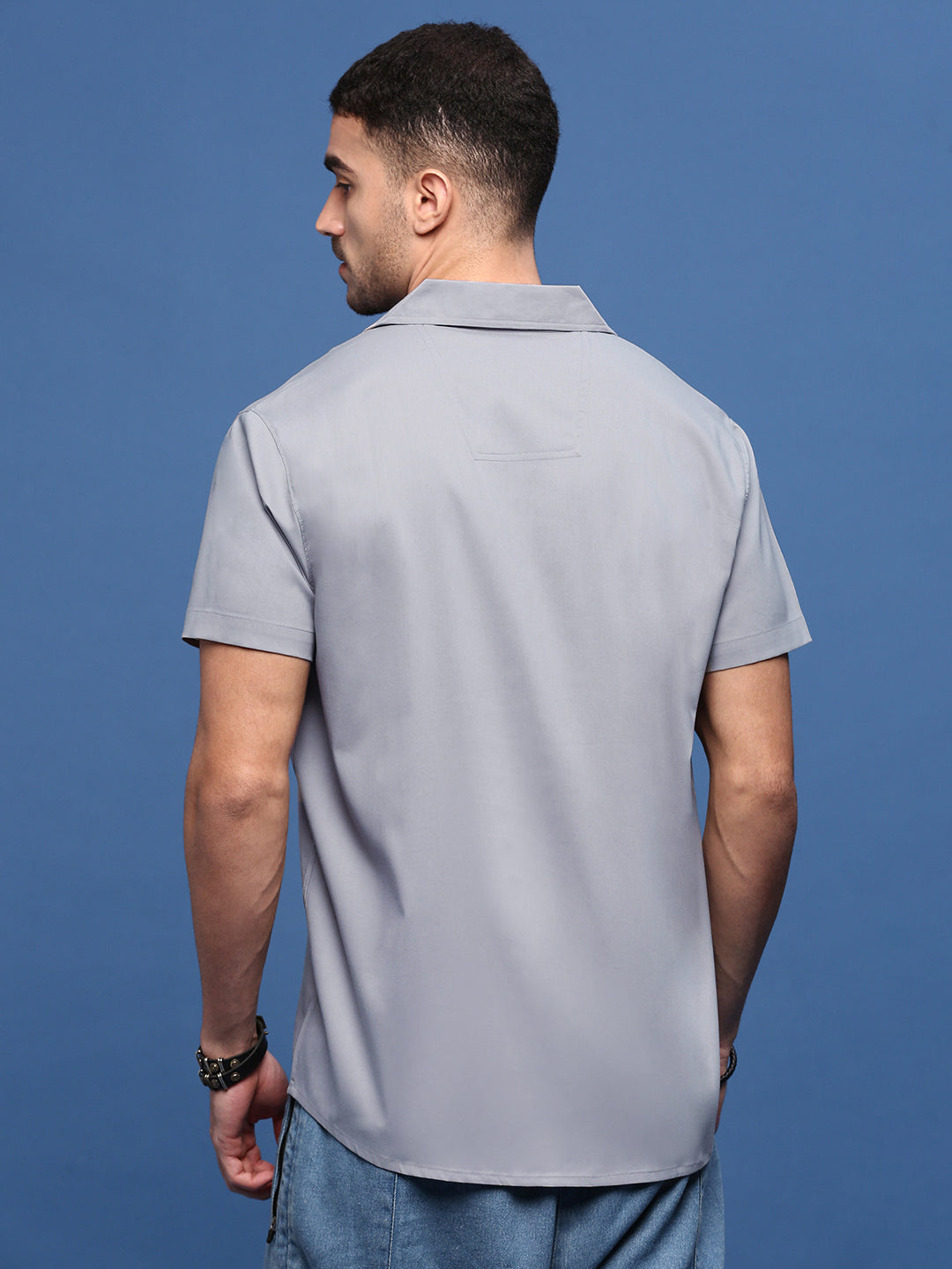 Men Grey Solid Cuban Collar Shirt