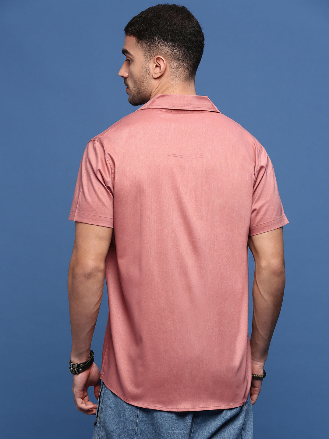 Men Peach Solid Cuban Collar Shirt