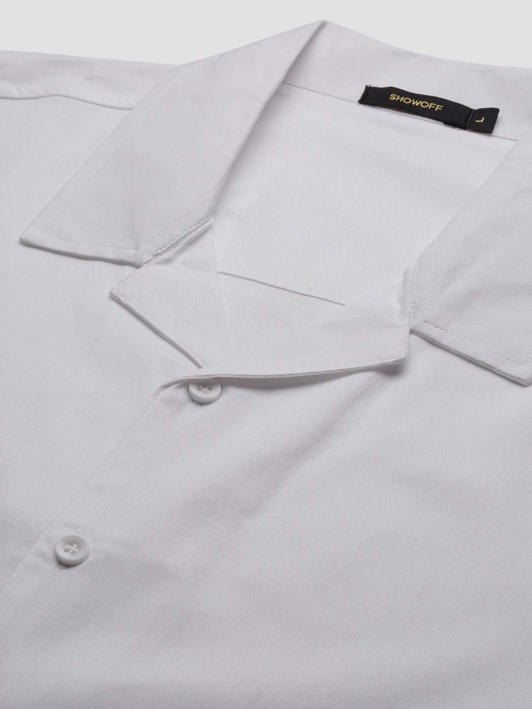 Men White Solid Cuban Collar Shirt