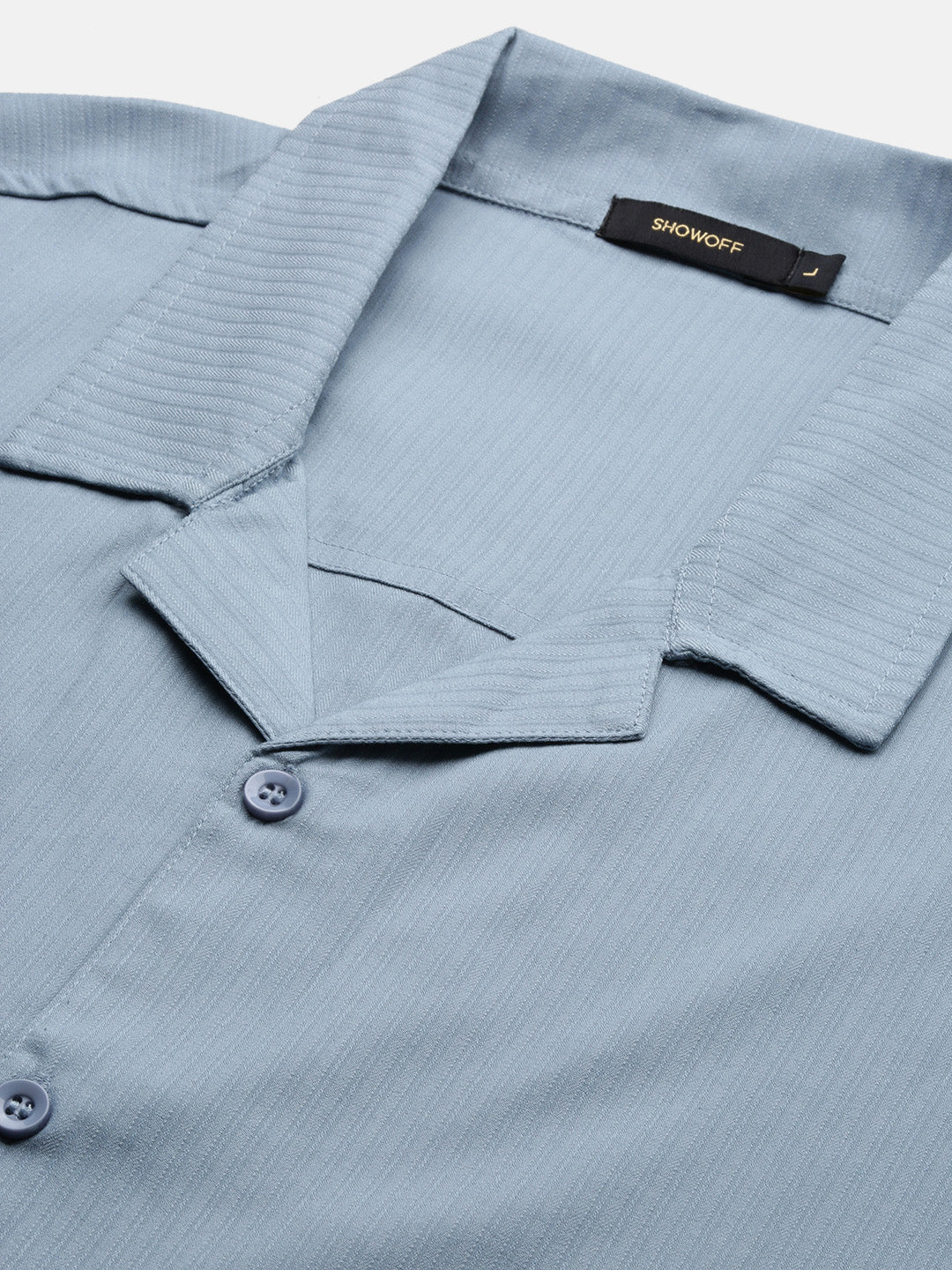 Men Blue Cuban Collar Shirt