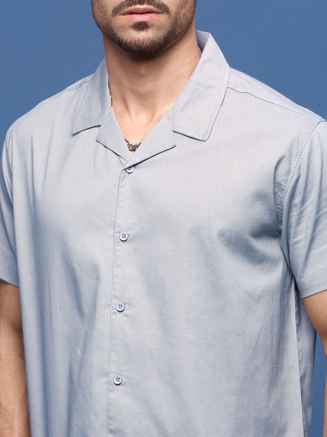 Men Blue Solid Cuban Collar Shirt