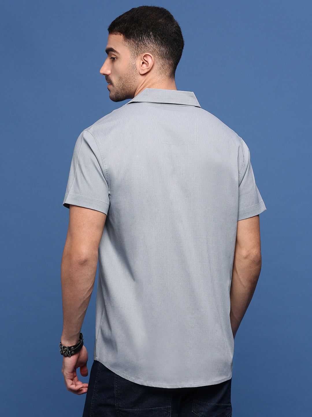 Men Grey Solid Cuban Collar Shirt