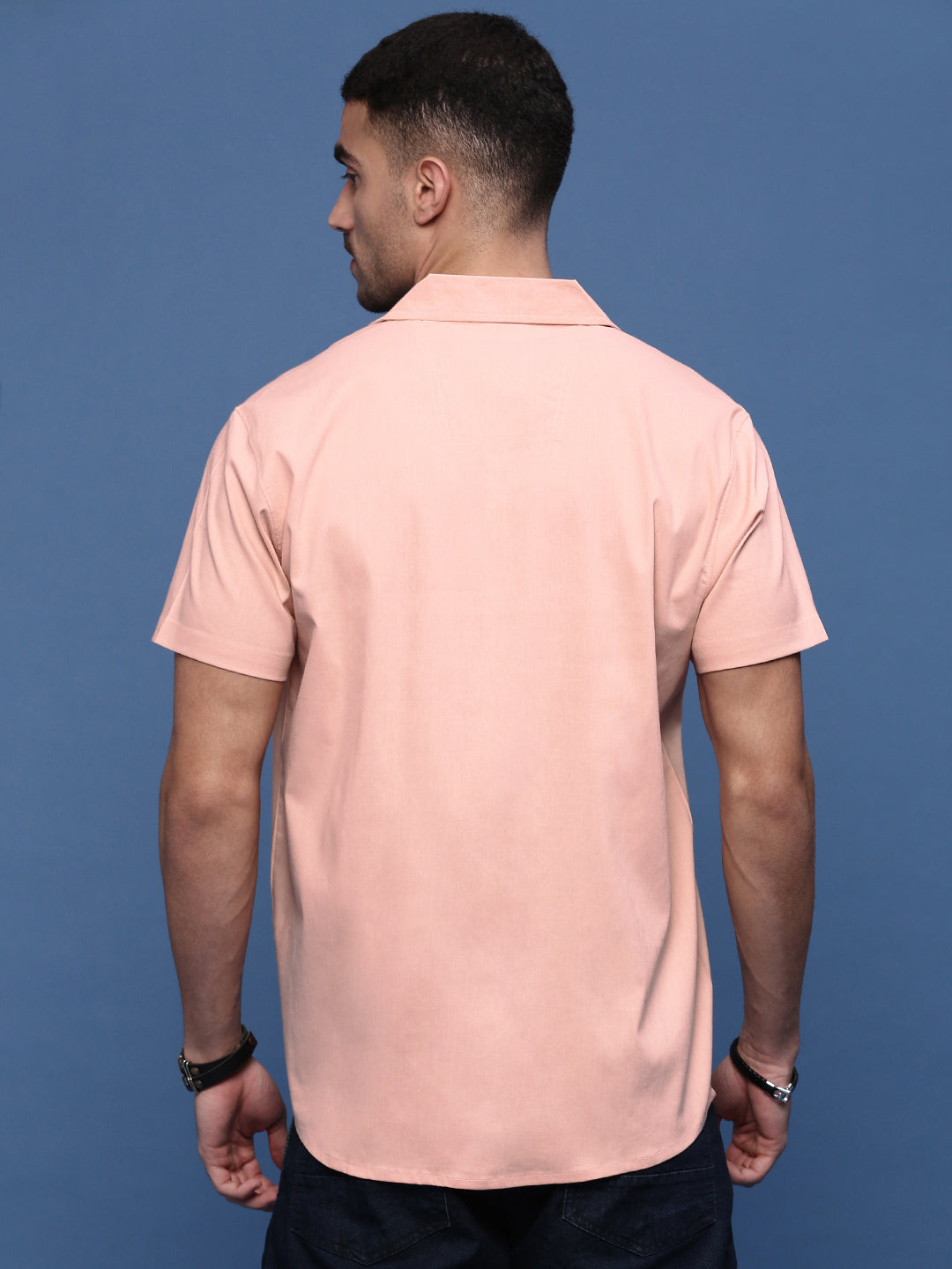 Men Peach Solid Cuban Collar Shirt