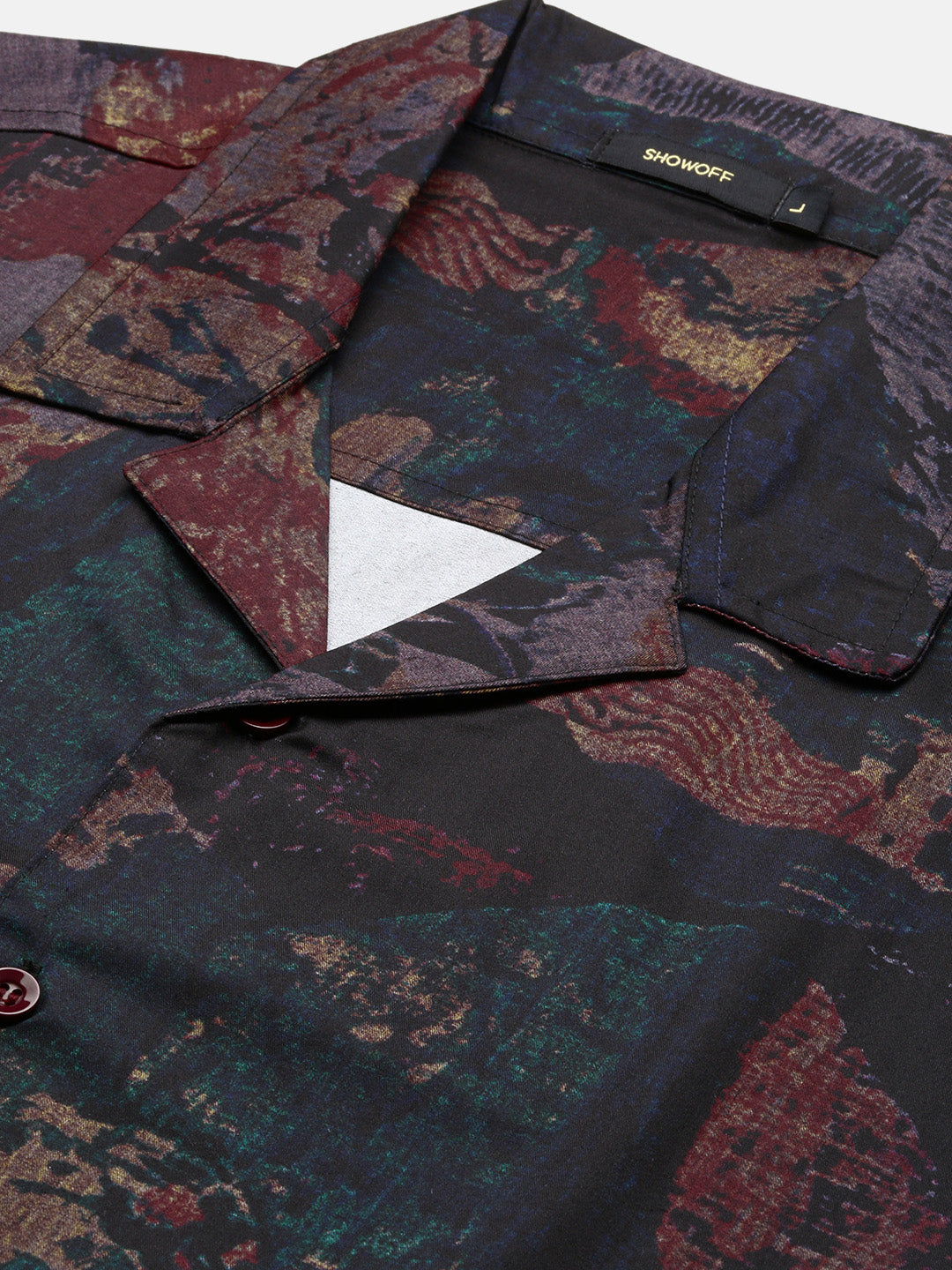 Men Brown Abstract Cuban Collar Shirt