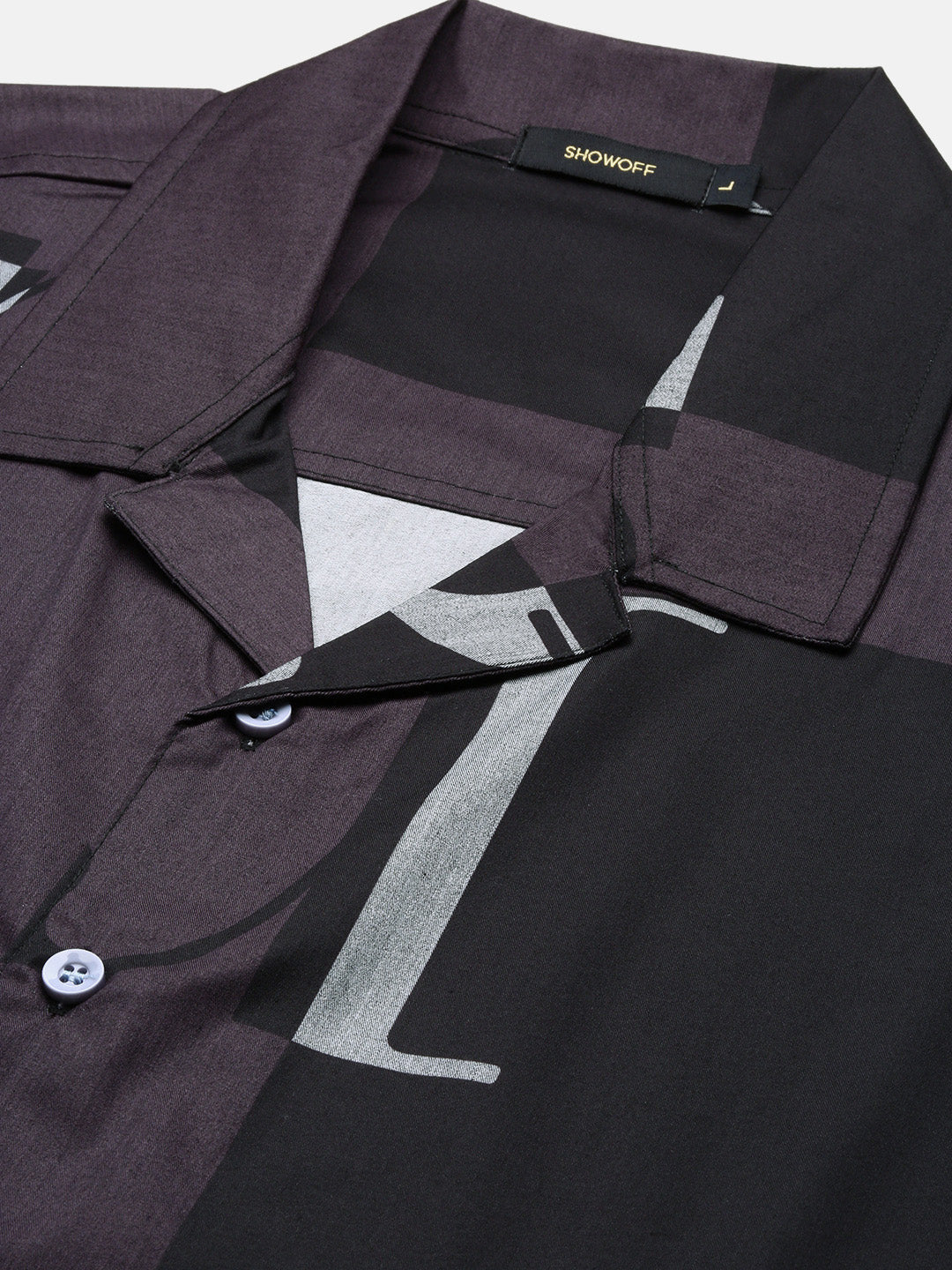 Men Purple Graphic Cuban Collar Shirt