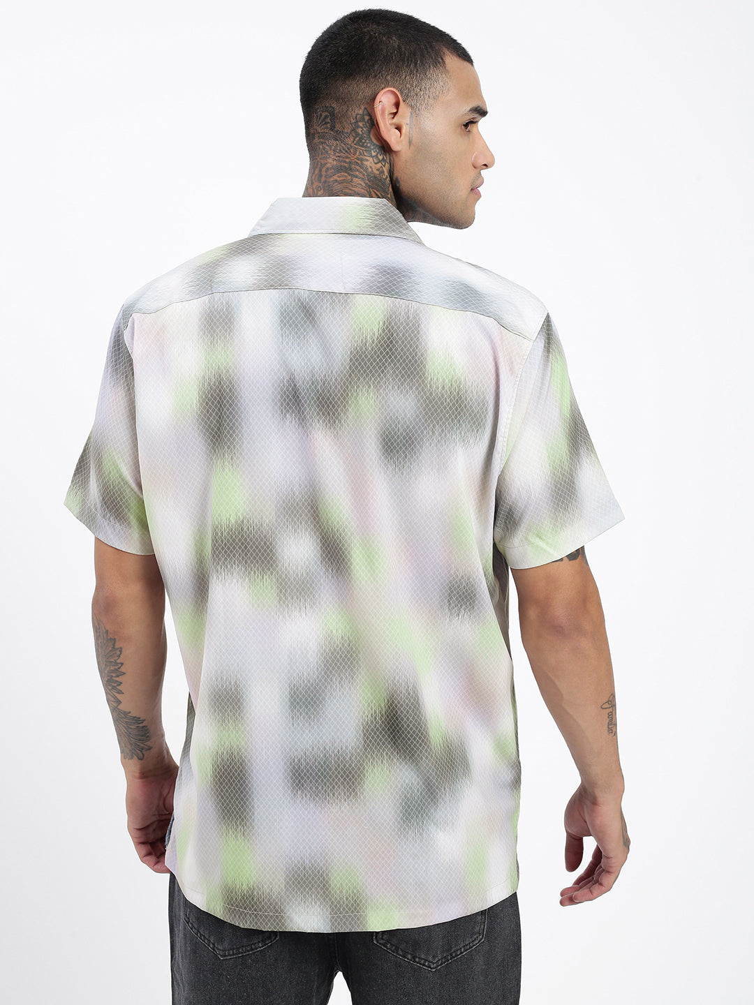 Men Tie and Dye Green Relaxed Fit Shirt