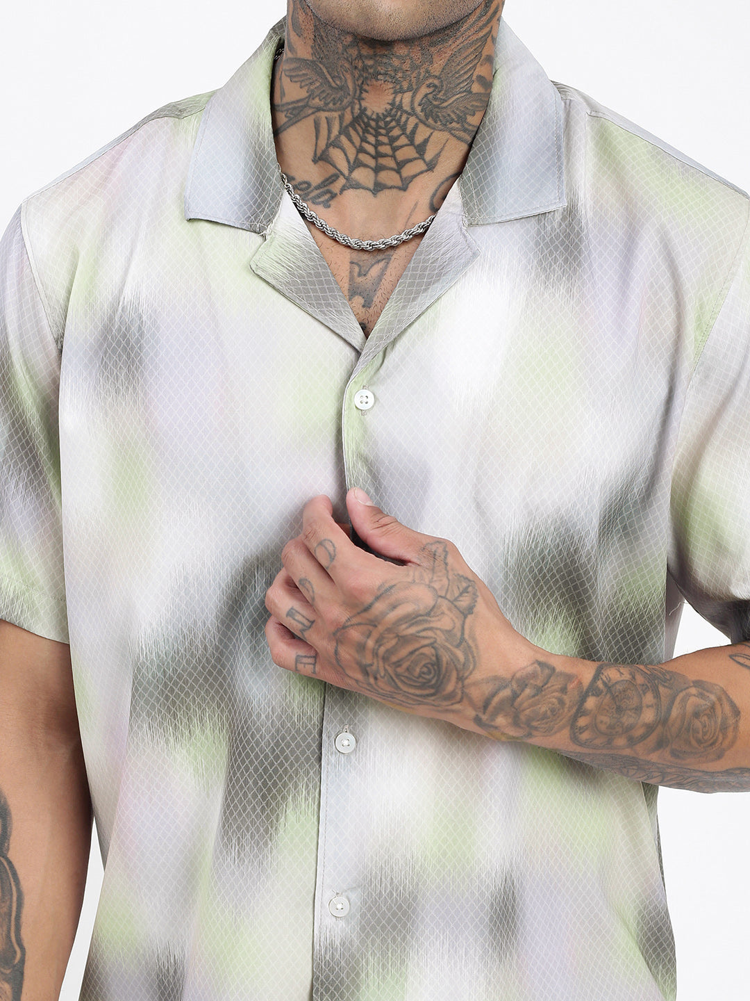 Men Tie and Dye Green Relaxed Fit Shirt