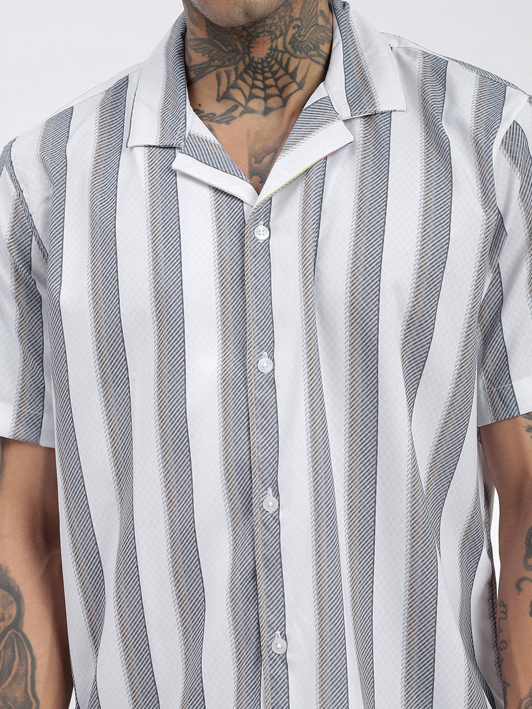 Men Striped Grey Relaxed Fit Shirt