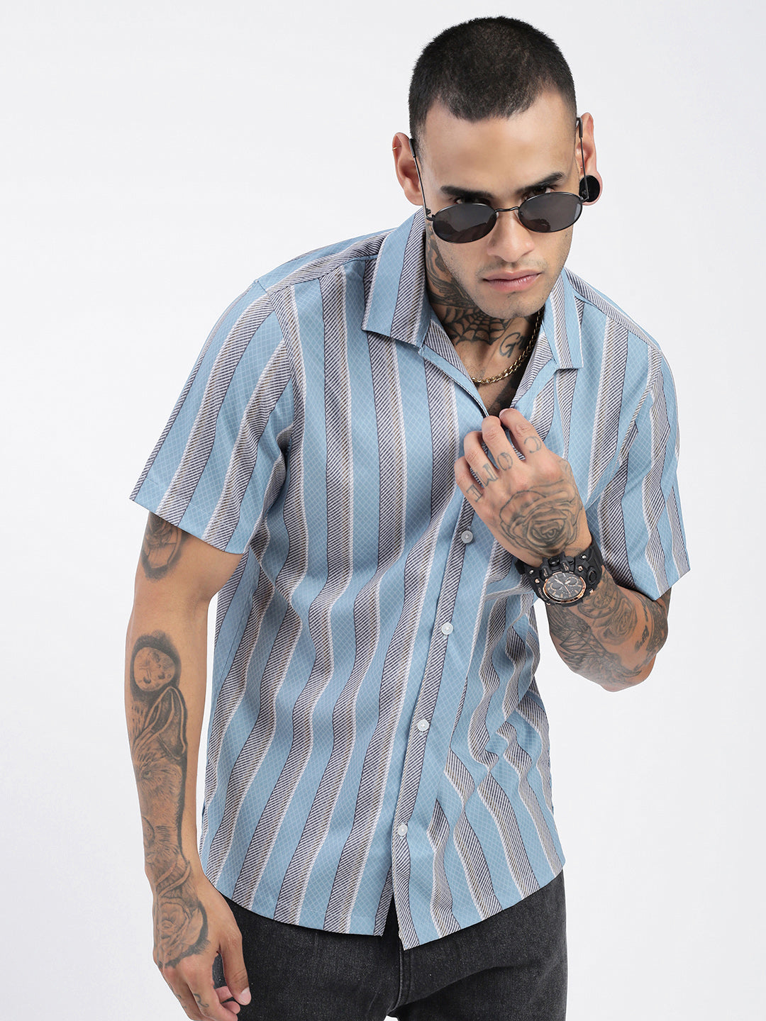 Men Striped Blue Relaxed Fit Shirt