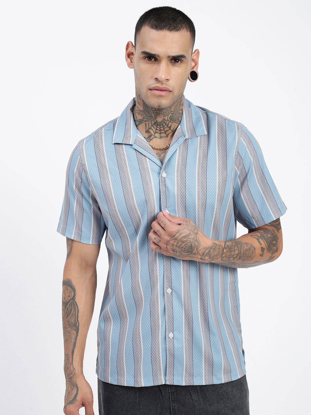 Men Striped Blue Relaxed Fit Shirt