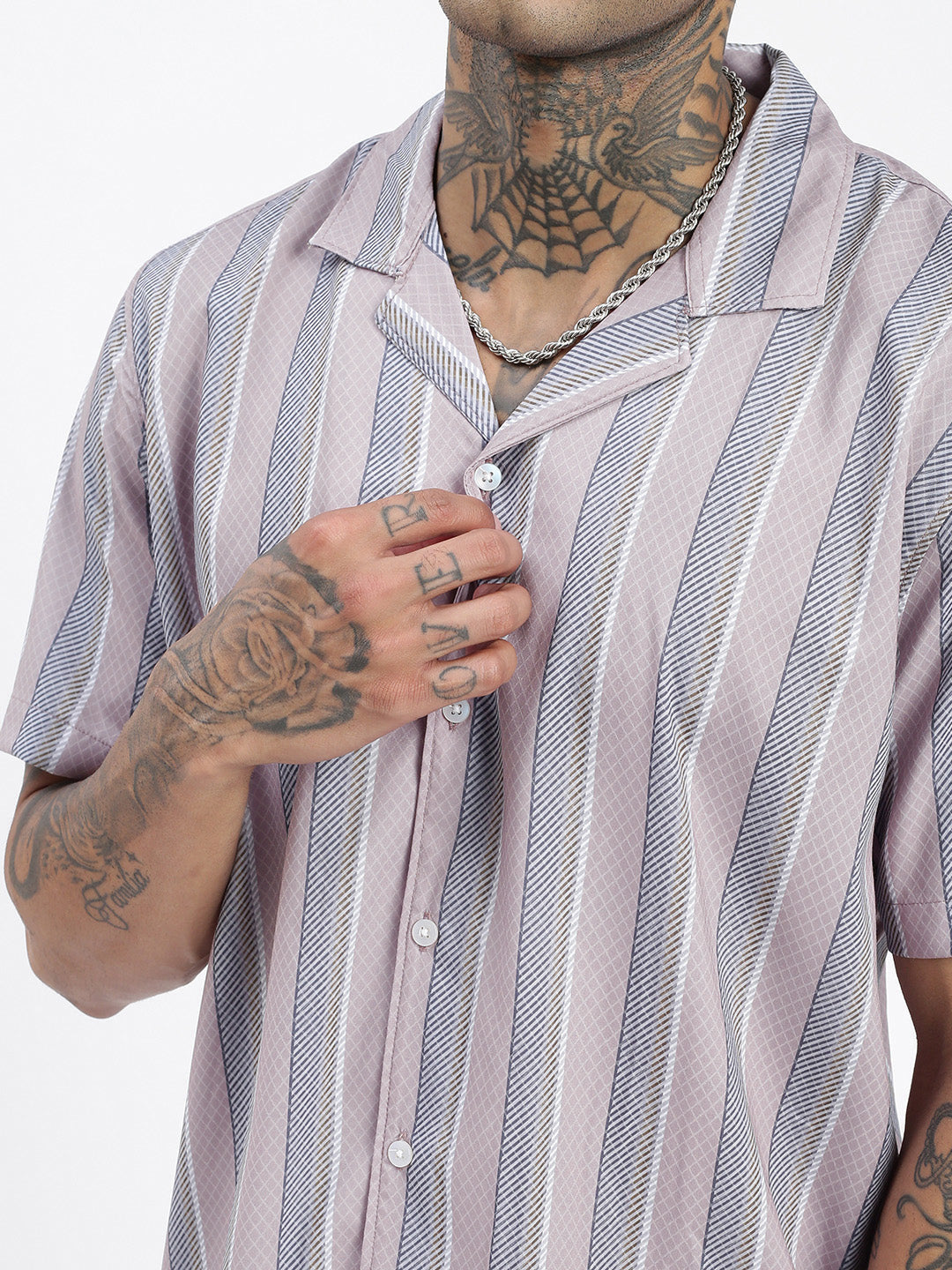 Men Striped Grey Relaxed Fit Shirt