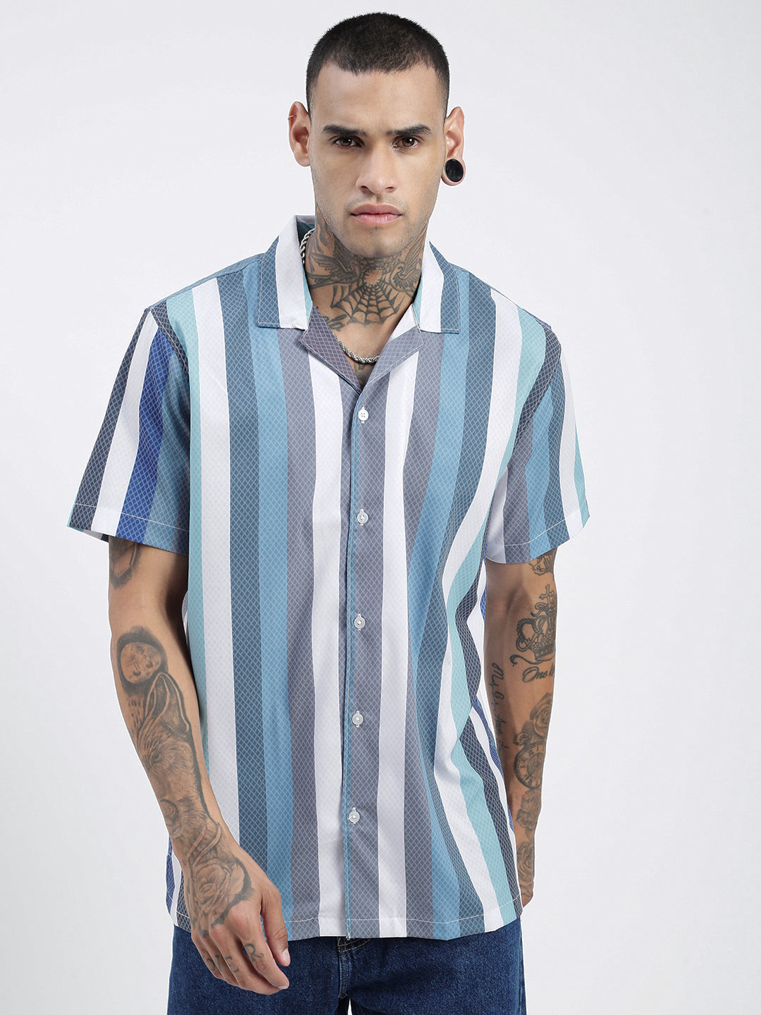 Men Striped Blue Relaxed Fit Shirt