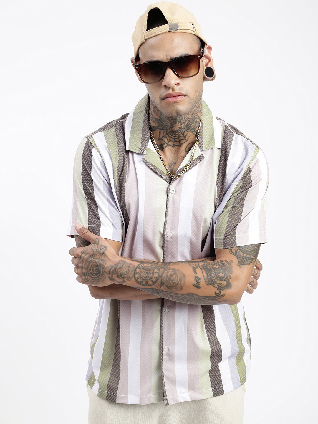 Men Striped Green Relaxed Fit Shirt