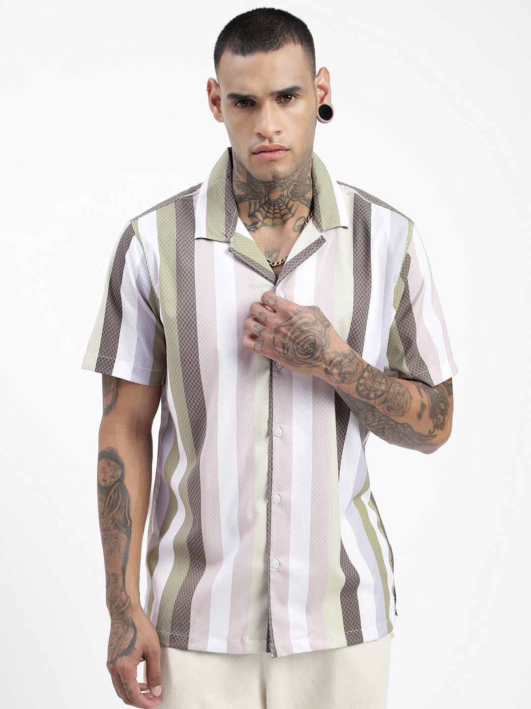 Men Striped Green Relaxed Fit Shirt