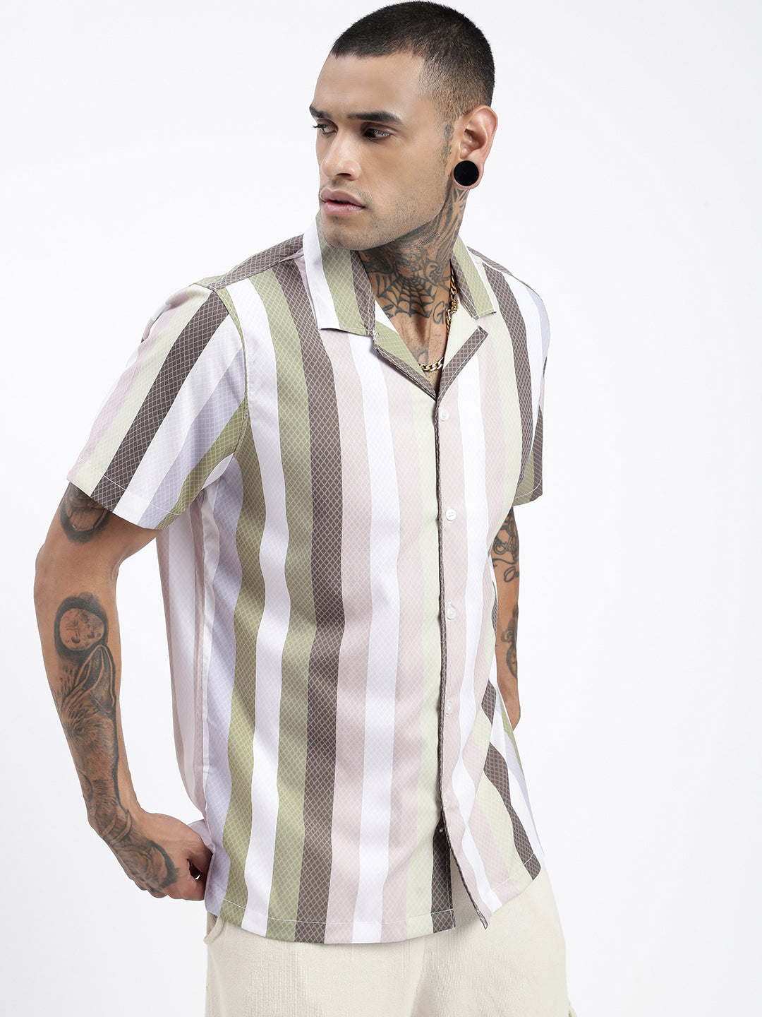 Men Striped Green Relaxed Fit Shirt