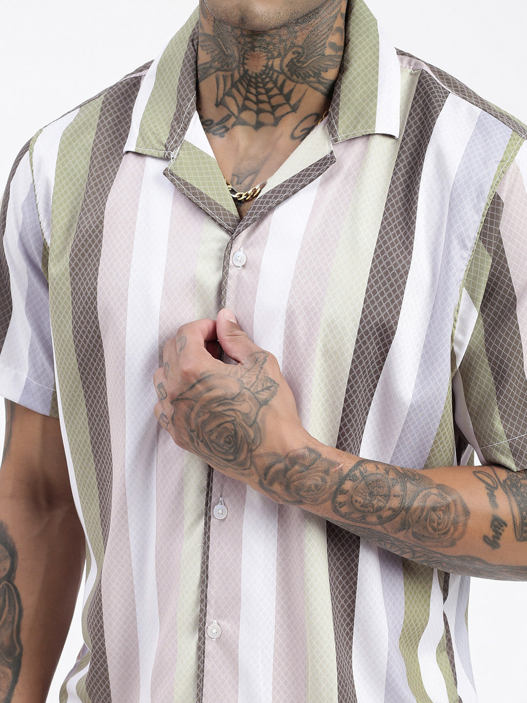 Men Striped Green Relaxed Fit Shirt