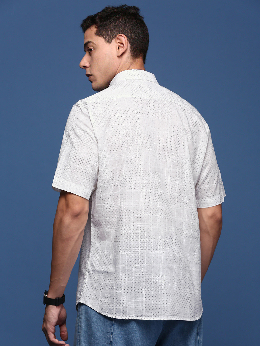 Men Micro Print White Slim Fit Shirt