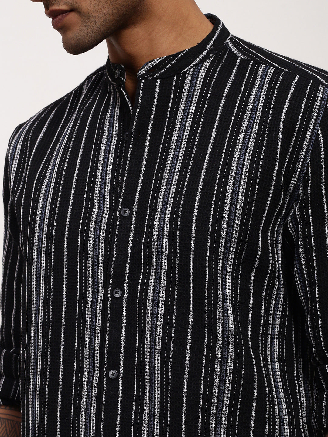 Men Black Striped Slim Fit Shirt