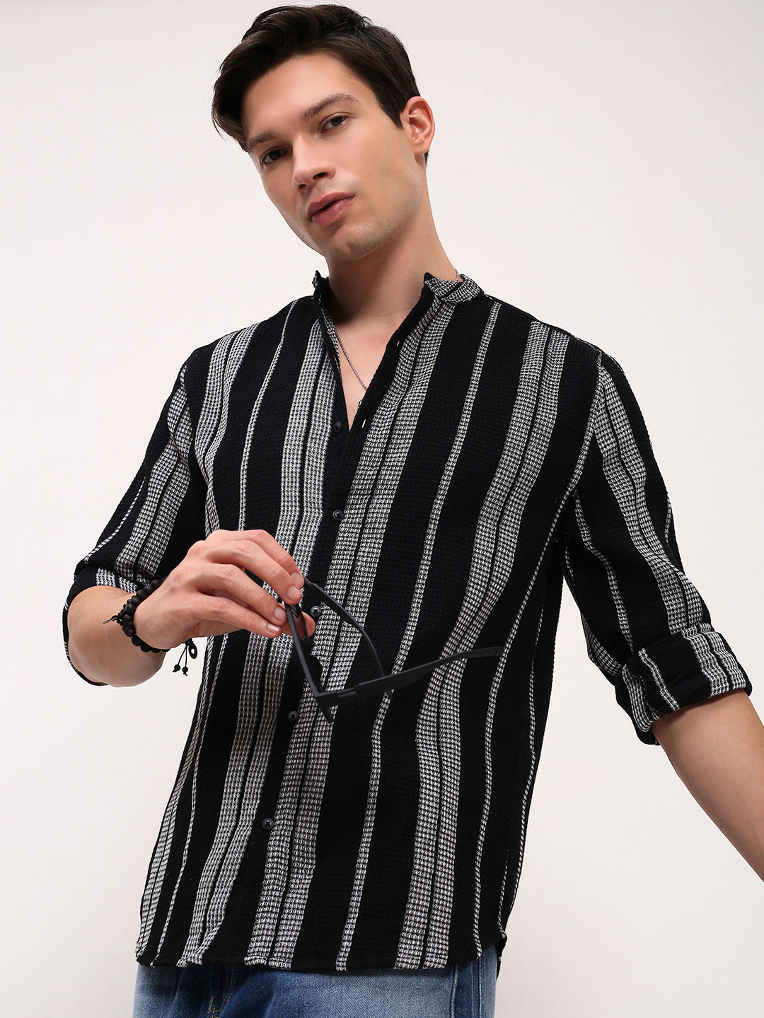 Men Black Striped Slim Fit Shirt