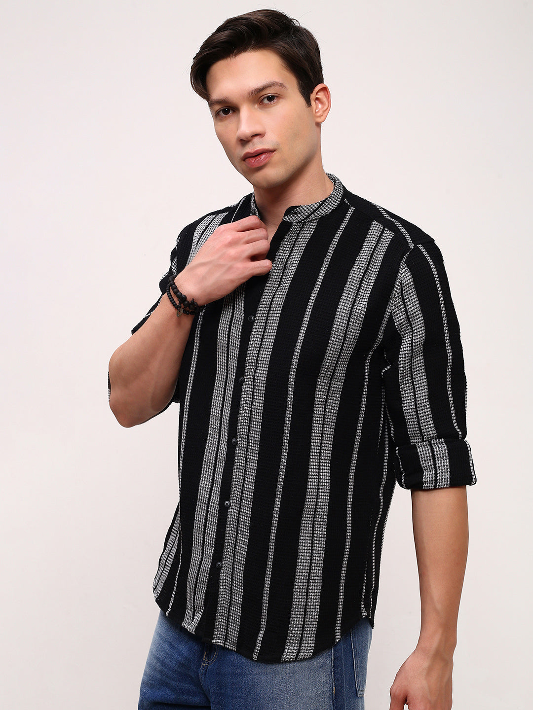 Men Black Striped Slim Fit Shirt