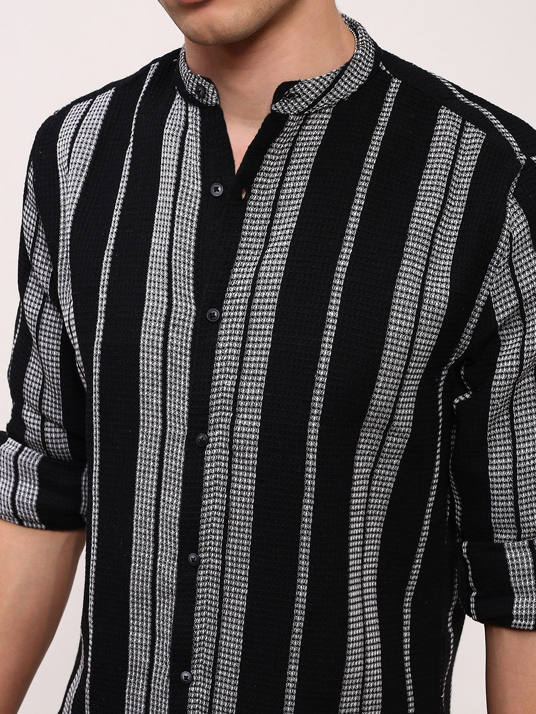 Men Black Striped Slim Fit Shirt