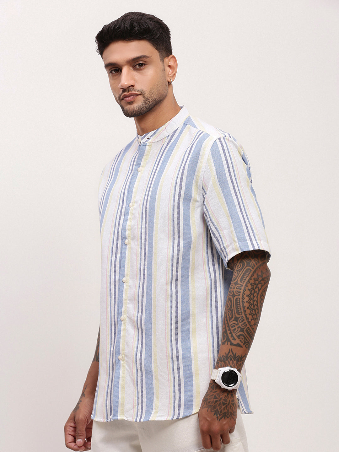 Men Blue Striped Slim Fit Shirt