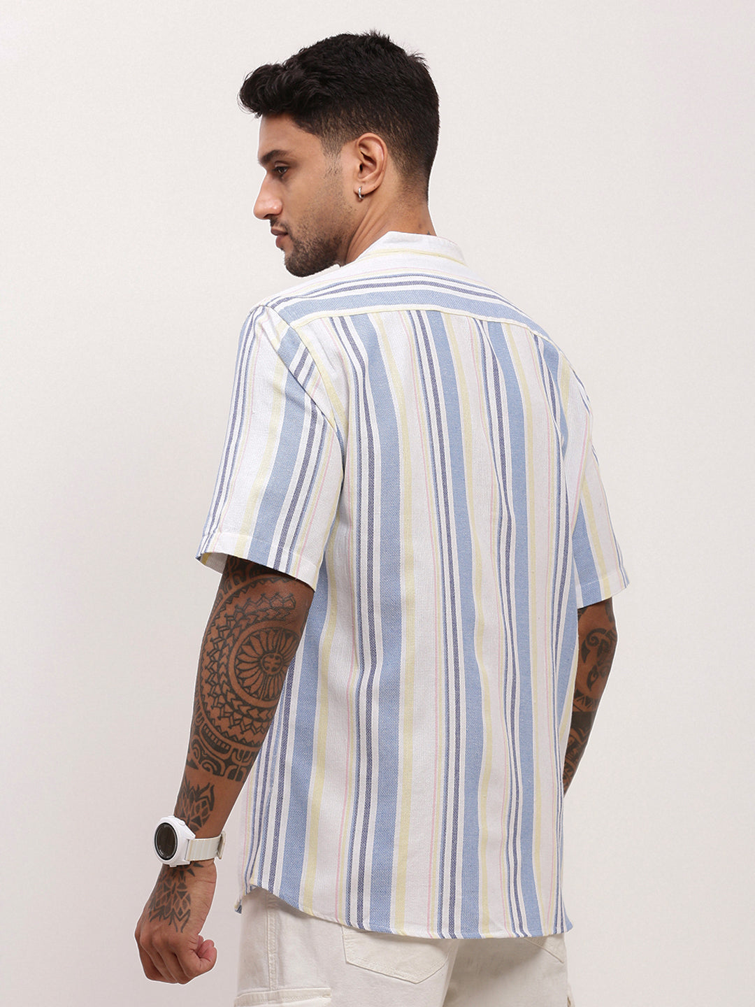 Men Blue Striped Slim Fit Shirt