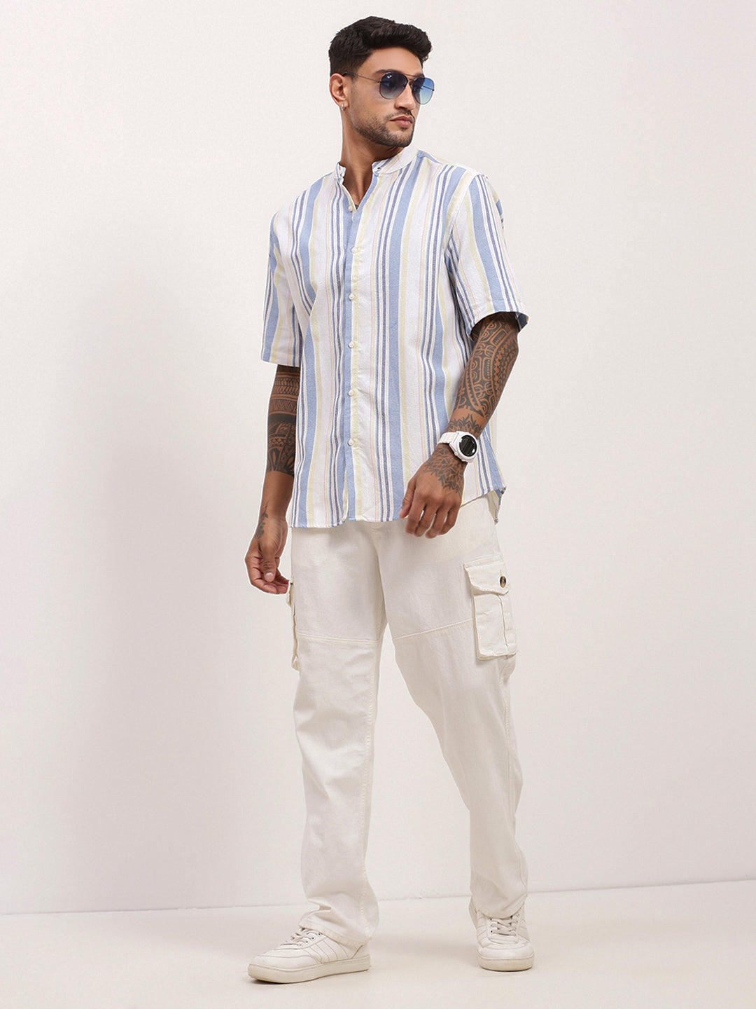 Men Blue Striped Slim Fit Shirt