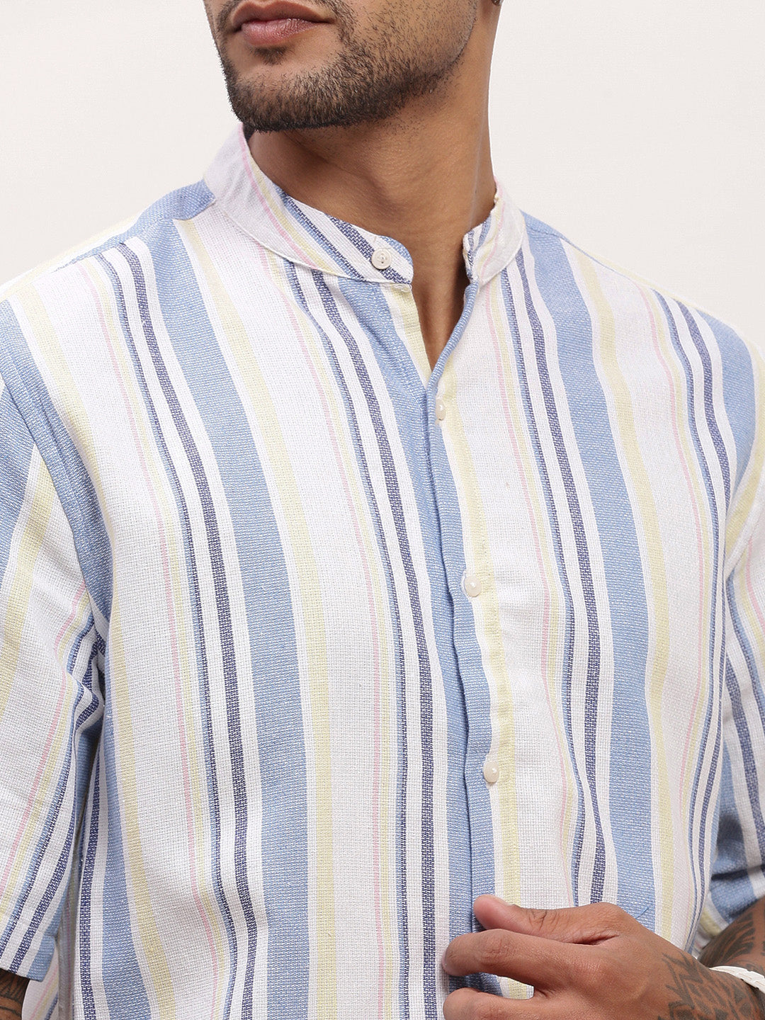 Men Blue Striped Slim Fit Shirt