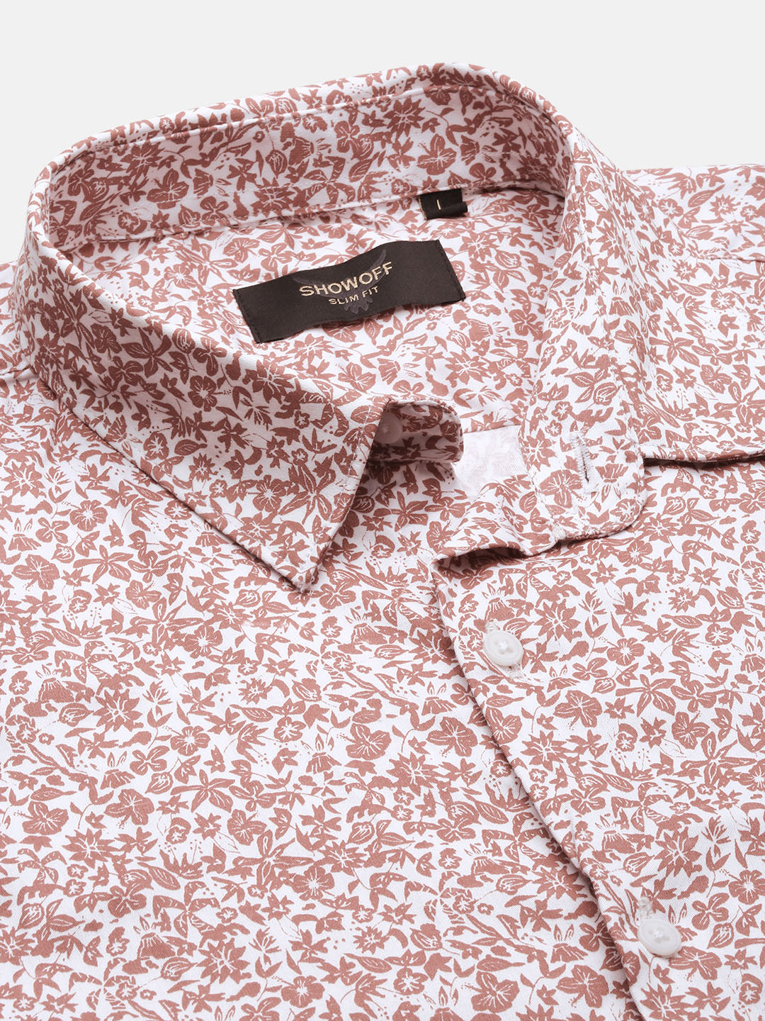 Men Micro Print Brown Slim Fit Shirt