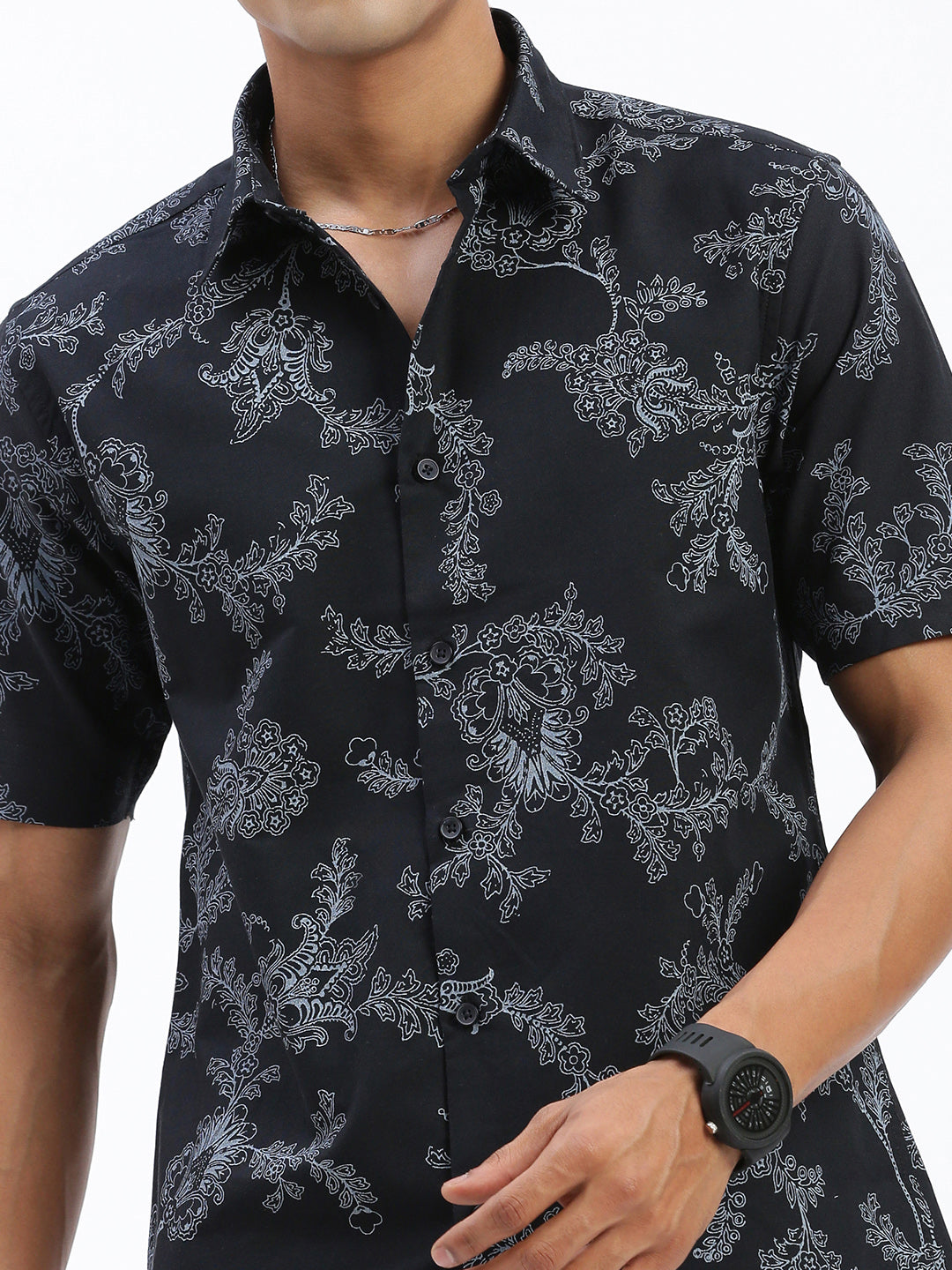 Men Floral Black Slim Fit Shirt