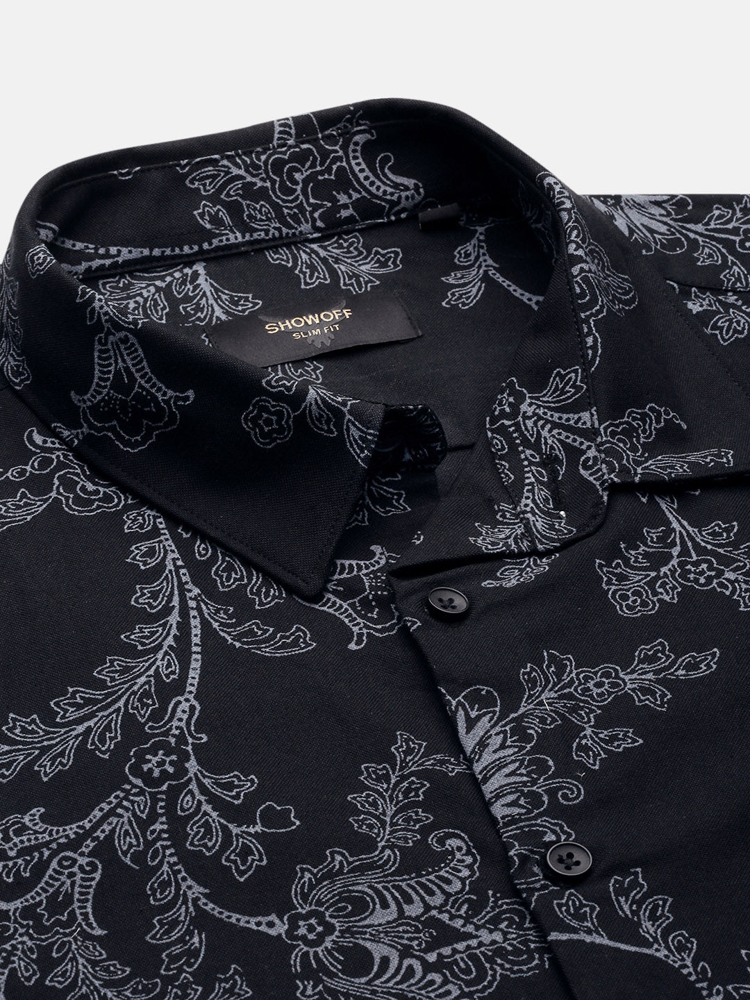 Men Floral Black Slim Fit Shirt