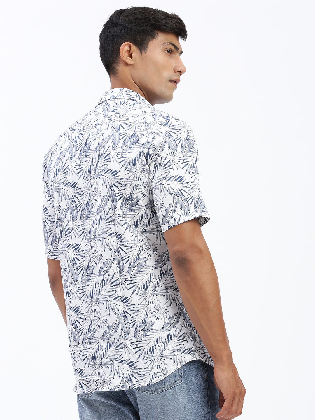 Men Floral White Slim Fit Shirt