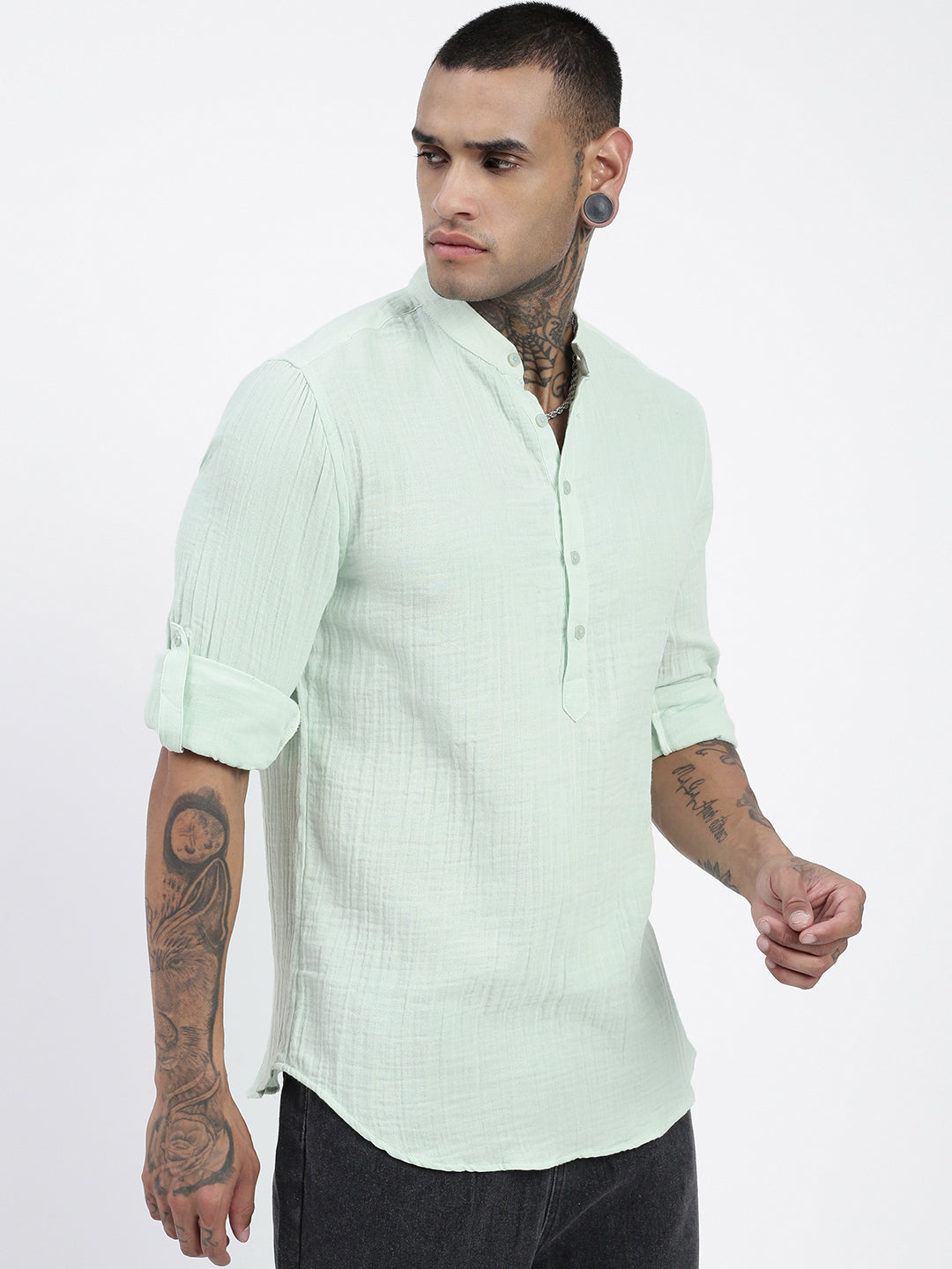 Men Green Solid Kurta