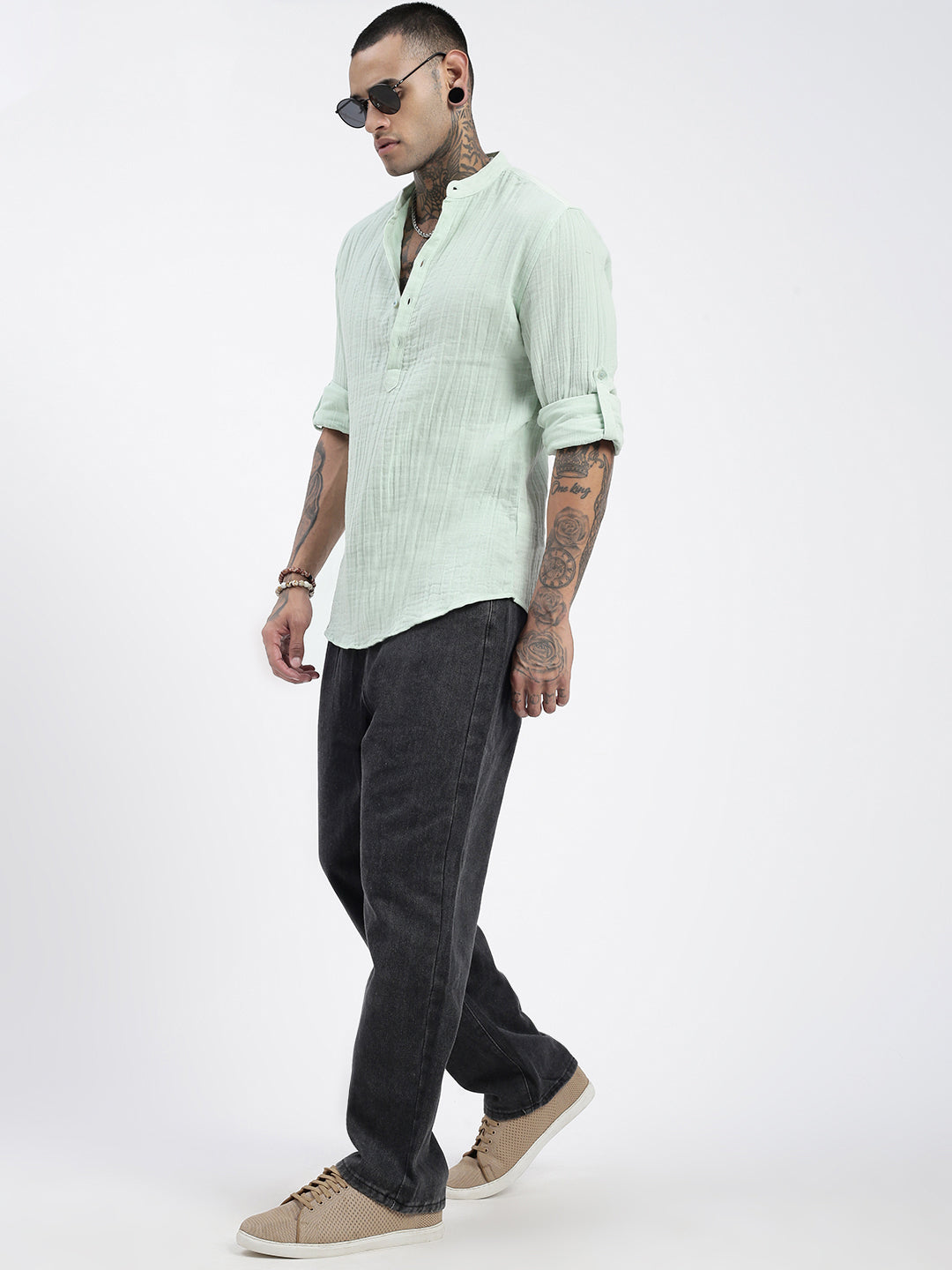 Men Green Solid Kurta