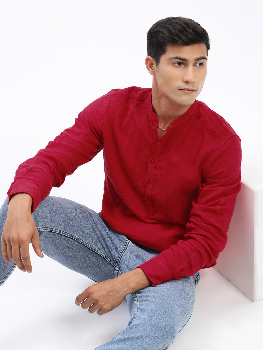 Men Red Solid Kurta