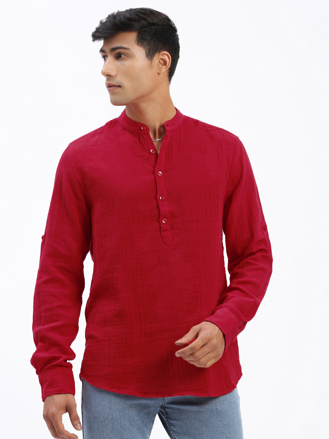 Men Red Solid Kurta