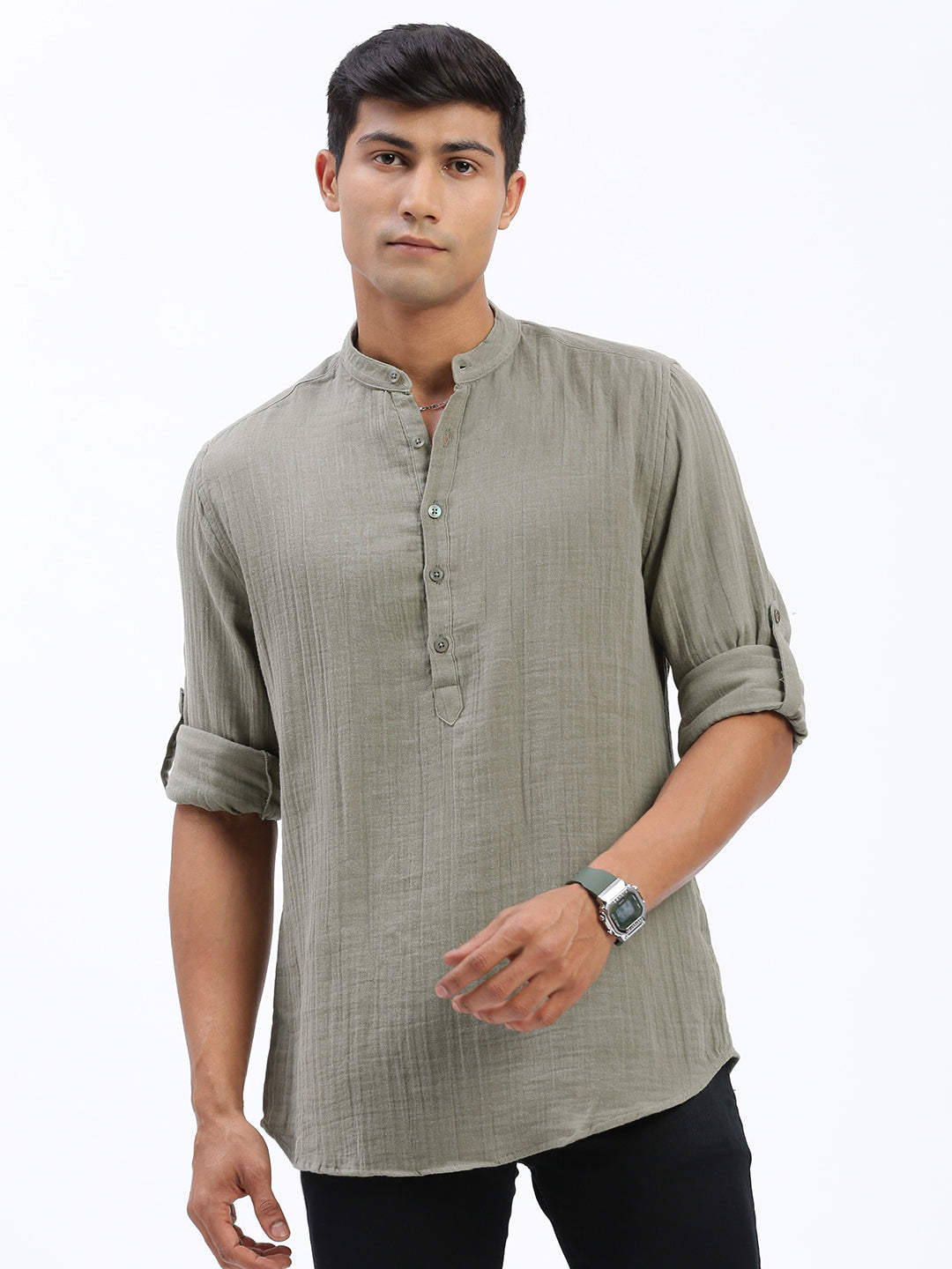 Men Green Solid Kurta