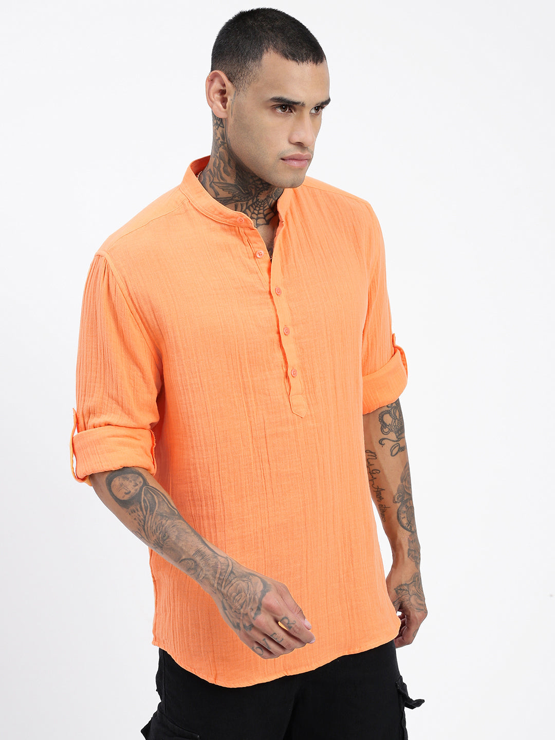 Men Orange Solid Kurta