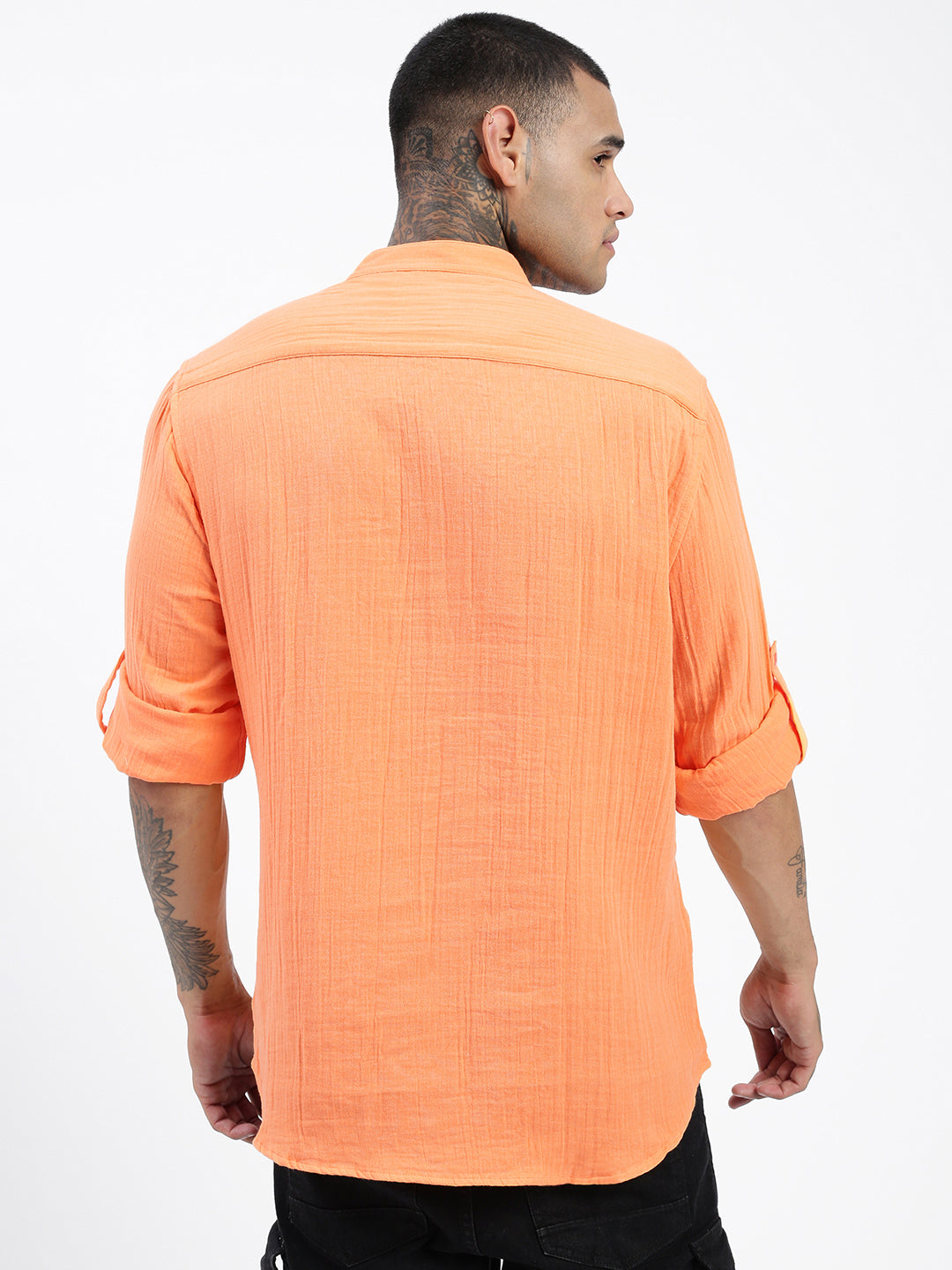 Men Orange Solid Kurta