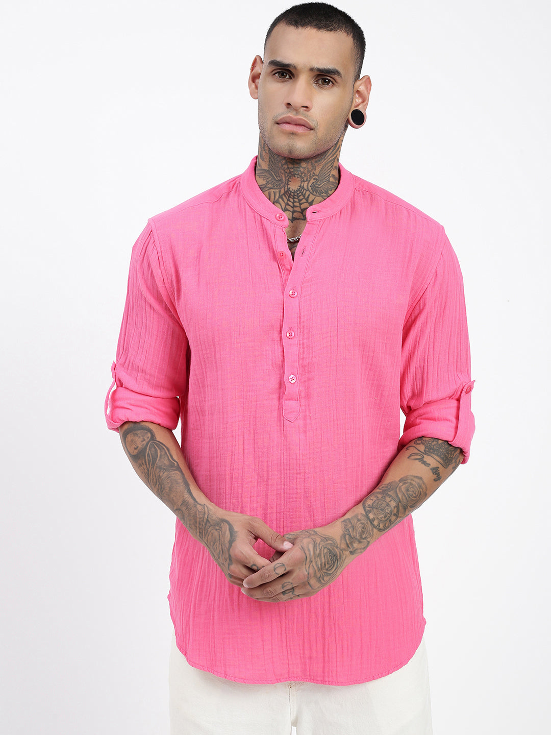 Men Pink Solid Kurta