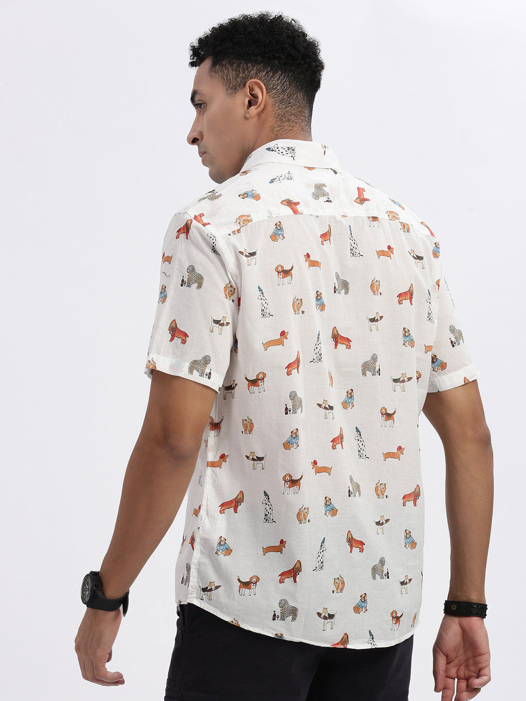 Men White Graphic Slim Fit Shirt