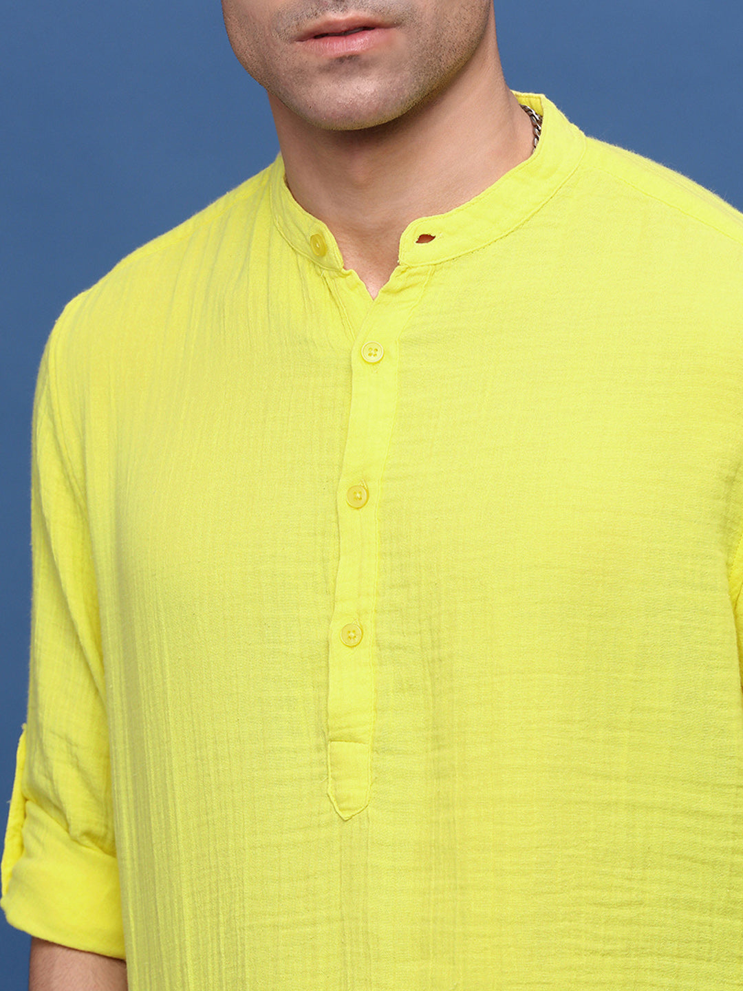 Men Yellow Solid Slim Fit Casual Kurta