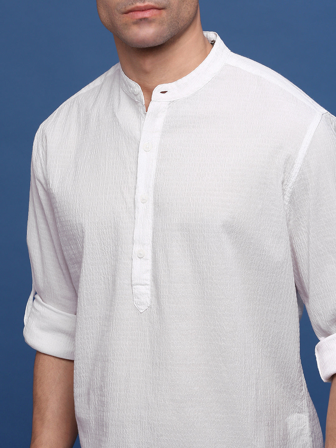 Men White Solid Slim Fit Casual Kurta